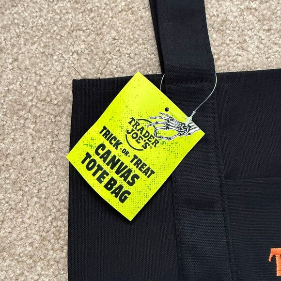Trader Joes Halloween Mini Canvas Tote Bag Trick or Treat Black Orange NWT - Picture 2 of 3